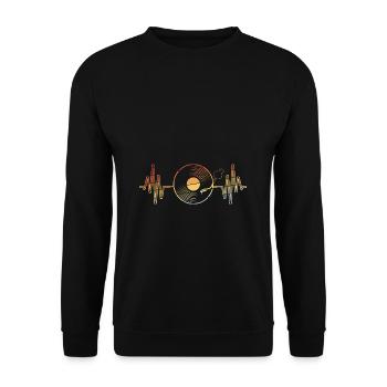 Vinyl Herzschlag Vinyl Schallplatte Musik Puls - Unisex Pullover - Schwarz - Vorne - Alina (178cm) & Michal (187cm)