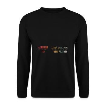 Ich und meine Follower - LKW-Fahrer Lastwagen Fahr - Unisex Pullover - Schwarz - Vorne - Alina (178cm) & Michal (187cm)