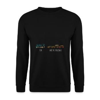 Ich meine Follower Wohnmobil Wohnwagen Spruch - Unisex Pullover - Schwarz - Vorne - Alina (178cm) & Michal (187cm)