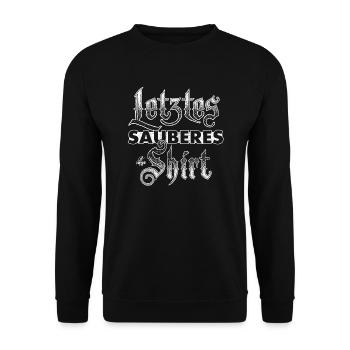 Handlettering „Letztes sauberes Shirt“ - Unisex Pullover - Schwarz - Vorne - Alina (178cm) & Michal (187cm)