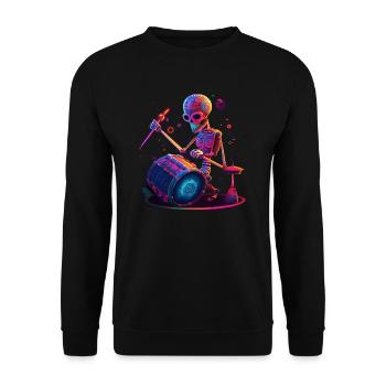 Skelett Schlagzeuger Musik Schlagzeug - Unisex Pullover - Schwarz - Vorne - Alina (178cm) & Michal (187cm)