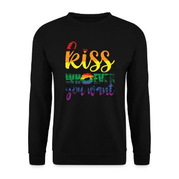 LGBT Regenbogen Gay Pride Kuss Lippen Mund - Unisex Pullover - Schwarz - Vorne - Alina (178cm) & Michal (187cm)