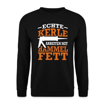 Fensterbauer Silikon Hammelfett Spruch Geschenk - Unisex Pullover - Schwarz - Vorne - Alina (178cm) & Michal (187cm)