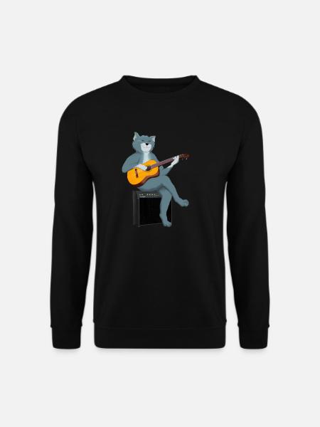 KATZE SPIELT AKUSTISCHE GITARRE - Unisex Pullover - Schwarz