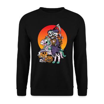 Unicorn Halloween Pumpkin Grim Reaper - Unisex Sweatshirt - black - Front - Alina (178cm) & Michal (187cm)