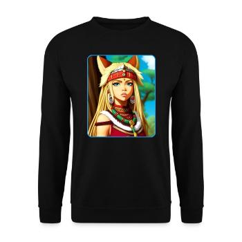 Cooles Anime Manga Girl Comic Style - Unisex Pullover - Schwarz - Vorne - Alina (178cm) & Michal (187cm)