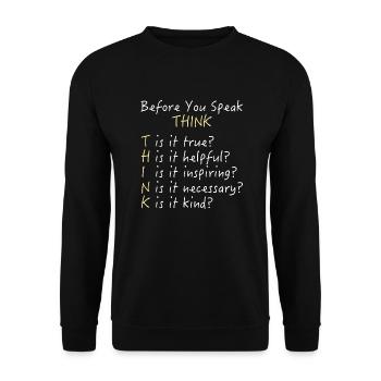 Before You Speak - Think! - Unisex Pullover - Schwarz - Vorne - Alina (178cm) & Michal (187cm)