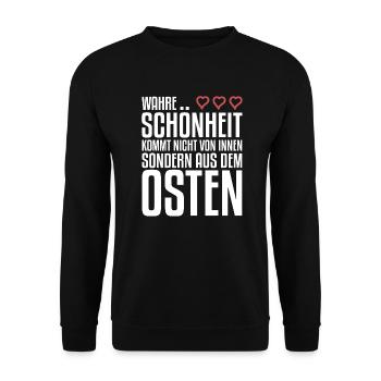 Wahre Schönheit kommt aus dem Osten | Ossi - Unisex Pullover - Schwarz - Vorne - Alina (178cm) & Michal (187cm)