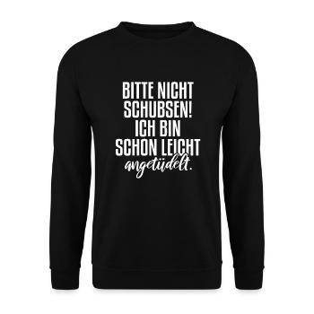 Bitte nicht schubsen | Party Alkohol angetrunken - Unisex Pullover - Schwarz - Vorne - Alina (178cm) & Michal (187cm)