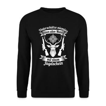 Jäger Opa alter Mann jagen Geschenk - Unisex Pullover - Schwarz - Vorne - Alina (178cm) & Michal (187cm)