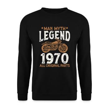 1970 Homme Mythe Légende Rétro Moto Anniversaire - Sweat-shirt Unisexe - noir - Devant - Alina (178cm) & Michal (187cm)