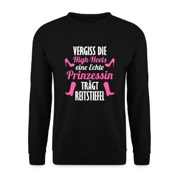 Eine Echte Prinzessin trägt Reitstiefel - Pferd - Unisex Pullover - Schwarz - Vorne - Alina (178cm) & Michal (187cm)