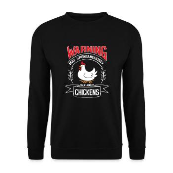 Warning may spontaneously talk about Chickens - Unisex Sweatshirt - black - Front - Alina (178cm) & Michal (187cm)