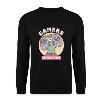 Les joueurs drôles ne meurent jamais la main de zombie avec la manette - Sweat-shirt Unisexe - noir - Devant - Alina (178cm) & Michal (187cm)