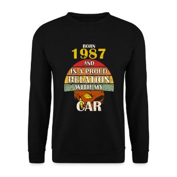 Autofahrer Geboren 1987 Geburtstag Sportwagen - Unisex Pullover - Schwarz - Vorne - Alina (178cm) & Michal (187cm)