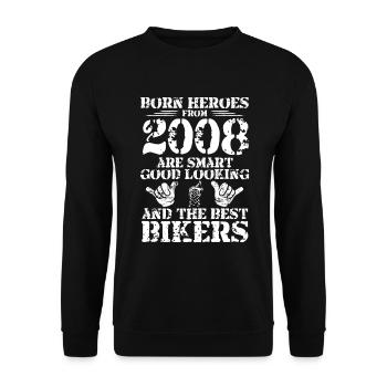 Geborener Held 2008 Geboren Radfahrer Radsport - Unisex Pullover - Schwarz - Vorne - Alina (178cm) & Michal (187cm)