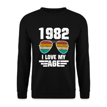 Anniversaire Lunettes Rétro 1982 Born Cadeau - Sweat-shirt Unisexe - noir - Devant - Alina (178cm) & Michal (187cm)