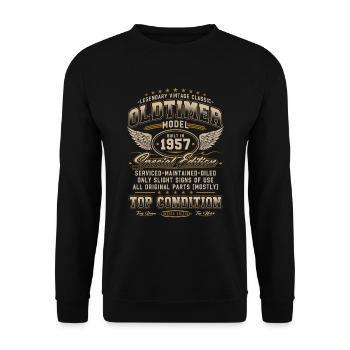 Oldtimer Baujahr 1957 Jahrgang Geburtstag Geschenk - Unisex Pullover - Schwarz - Vorne - Alina (178cm) & Michal (187cm)