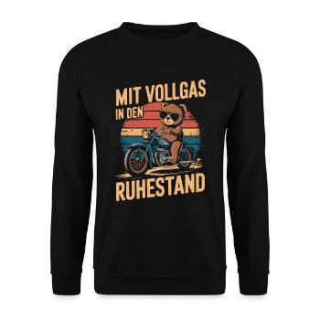 Rente Motorrad Ruhestand lustiger Spruch - Unisex Pullover - Schwarz - Vorne - Alina (178cm) & Michal (187cm)