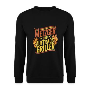 Metzger und Auftragsgriller - Unisex Pullover - Schwarz - Vorne - Alina (178cm) & Michal (187cm)