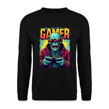 Zocker-Zombie mit Controller - Unisex Pullover - Schwarz - Vorne - Alina (178cm) & Michal (187cm)