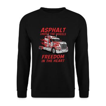 Trucker Freiheit – Asphalt on wheels heart of the road - Unisex Sweatshirt - black - Front - Alina (178cm) & Michal (187cm)