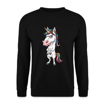 Genervtes Einhorn: Schlechter Tag heute! - Unisex Pullover - Schwarz - Vorne - Alina (178cm) & Michal (187cm)