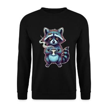 Amateur de café raton laveur – matinal - Sweat-shirt Unisexe - noir - Devant - Alina (178cm) & Michal (187cm)