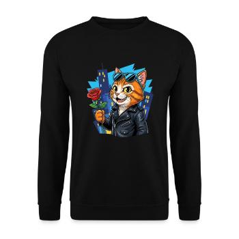 Cool Cat with Rose – Charm Offensive! - Unisex Sweatshirt - black - Front - Alina (178cm) & Michal (187cm)