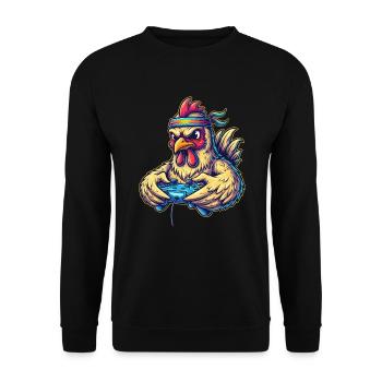 Gambler Chicken: Game On! 🐔🎮 Funny Gamer - Unisex Sweatshirt - black - Front - Alina (178cm) & Michal (187cm)
