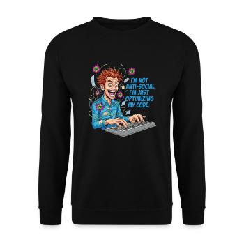 Code Optimierer: Anti-sozial? Nur am Coden! - Unisex Pullover - Schwarz - Vorne - Alina (178cm) & Michal (187cm)