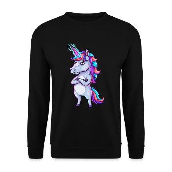 Genervtes Einhorn: Glitzer & Zorn! - Unisex Pullover - Schwarz - Vorne - Alina (178cm) & Michal (187cm)