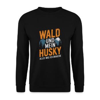 Wald und mein Husky - Unisex Pullover - Schwarz - Vorne - Alina (178cm) & Michal (187cm)