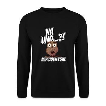 Na und - Mir doch egal - Eule - Unisex Pullover - Schwarz - Vorne - Alina (178cm) & Michal (187cm)