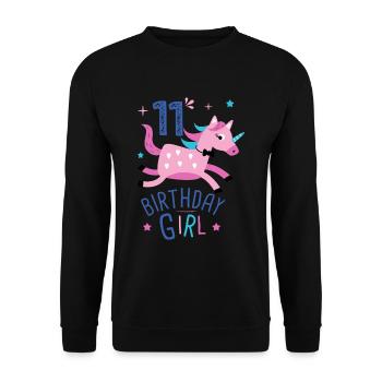 11. Geburtstag Mädchen 11 Jahre Licorn Einhorn - Unisex Pullover - Schwarz - Vorne - Alina (178cm) & Michal (187cm)