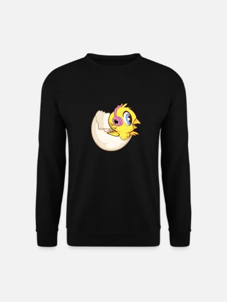 Küken in Eierschale mit Kopfhörern und Häschen - Unisex Pullover - Schwarz