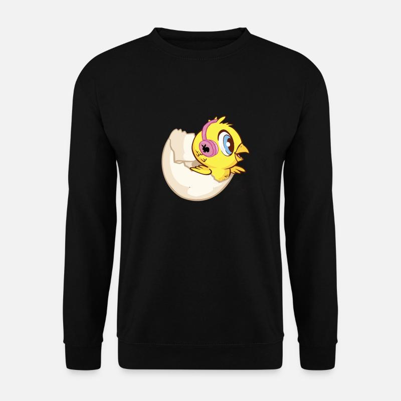 Küken in Eierschale mit Kopfhörern und Häschen - Unisex Pullover - Schwarz