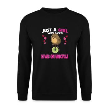 Just a Girl who Loves Kiwis on Unicycle - Unisex Pullover - Schwarz - Vorne - Alina (178cm) & Michal (187cm)