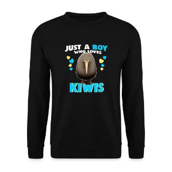 Just a Boy who Loves Kiwis - Unisex Pullover - Schwarz - Vorne - Alina (178cm) & Michal (187cm)