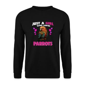 Just a Girl who Loves Parrots - Unisex Pullover - Schwarz - Vorne - Alina (178cm) & Michal (187cm)