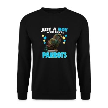 Just a Boy who Loves Parrots - Unisex Pullover - Schwarz - Vorne - Alina (178cm) & Michal (187cm)