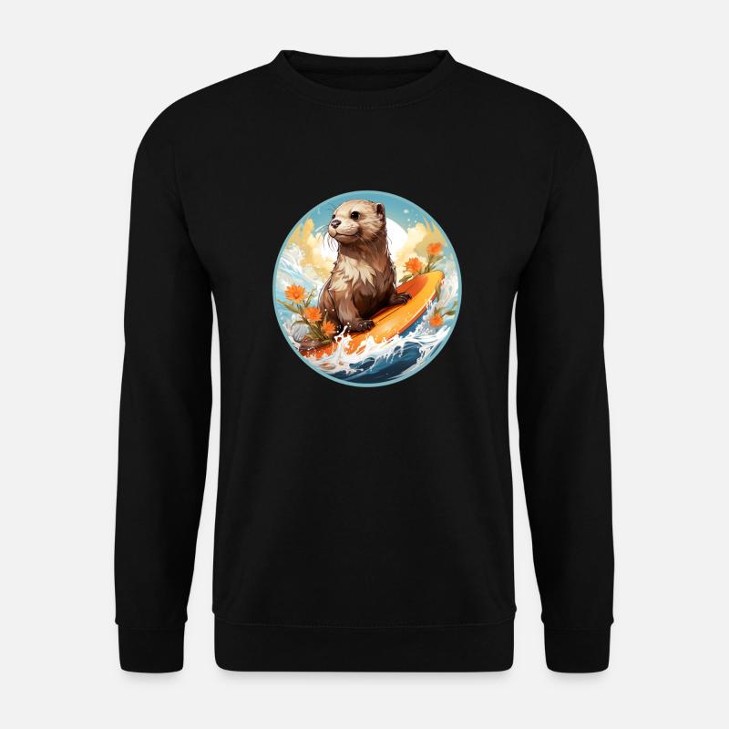Otter on surfboard - Unisex Sweatshirt - black