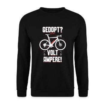 Gedopt? Nur mit Volt und Amper! Geschenkidee EBIKE - Unisex Pullover - Schwarz - Vorne - Alina (178cm) & Michal (187cm)