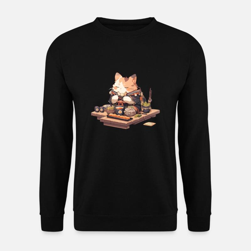 Samurai Cat eat Ramen - Unisex Pullover - Schwarz