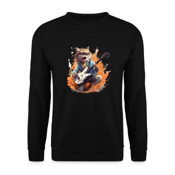 Singender Gitarrenspielender Kater - Unisex Pullover - Schwarz - Vorne - Alina (178cm) & Michal (187cm)