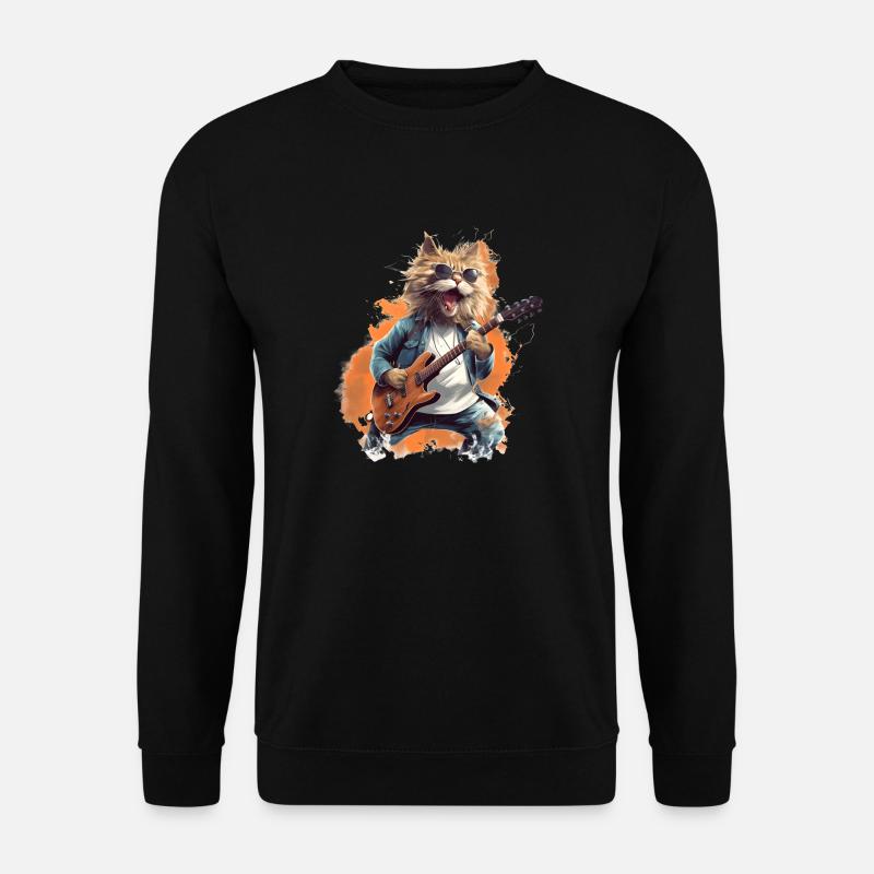 Singende Gitarre spielende Katze - Unisex Pullover - Schwarz