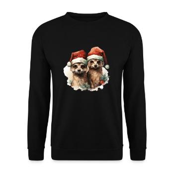 Suricate avec bonnet de Père Noël - Sweat-shirt Unisexe - noir - Devant - Alina (178cm) & Michal (187cm)