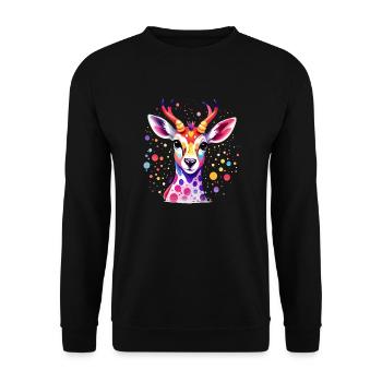 Süsses buntes Reh - Unisex Pullover - Schwarz - Vorne - Alina (178cm) & Michal (187cm)