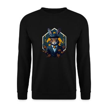 Lapin avec chapeau melon et costume - Sweat-shirt Unisexe - noir - Devant - Alina (178cm) & Michal (187cm)