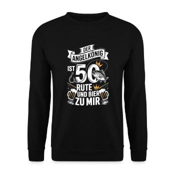 Der Angelkönig ist 50 Bier & Rute Geburtstagsshirt - Unisex Pullover - Schwarz - Vorne - Alina (178cm) & Michal (187cm)